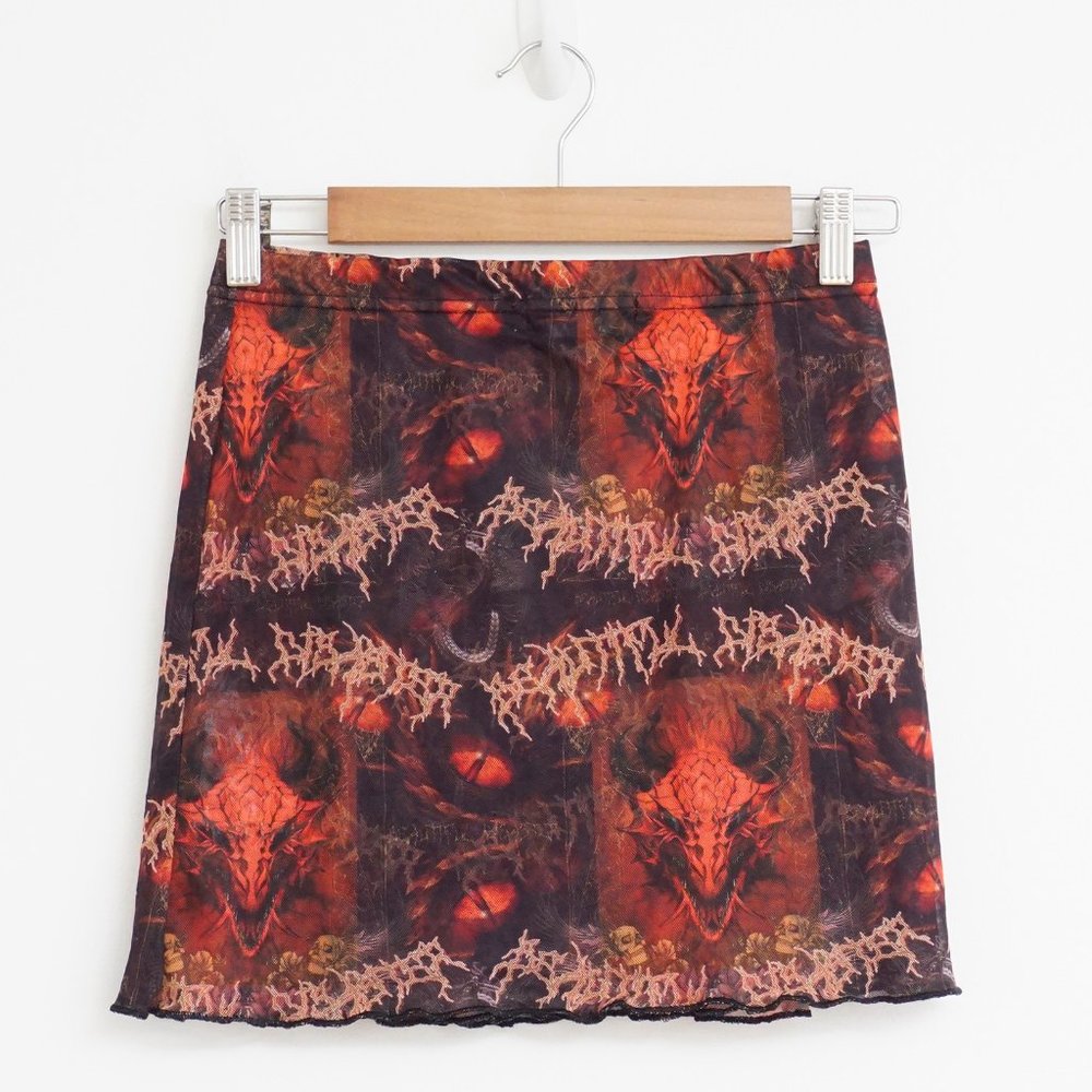 SALE NGOrder Skull Dragon Mesh Mini Skirt XS